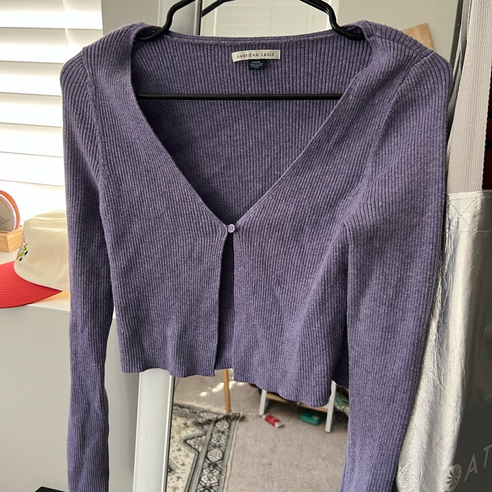 American Eagle Outfitters Lavender Ribbed Cardigan